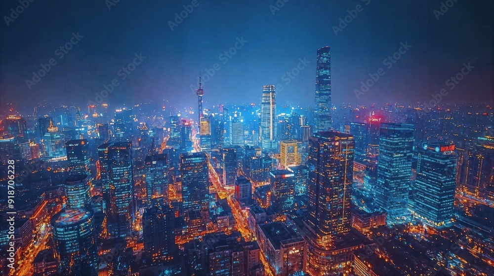 Fototapeta premium a view of a city at night from the top of a skyscraper