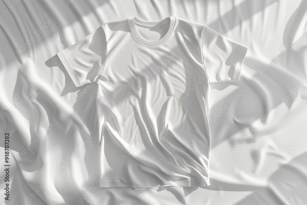 Obraz premium A single white t-shirt lying on a white sheet, a minimalist setup for photography or design projects