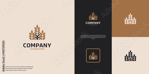 wheat or rice logo with agricultural products concept, ecology, logo design vector.