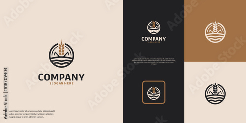 rice grain logo, modern agriculture, logo graphic design.