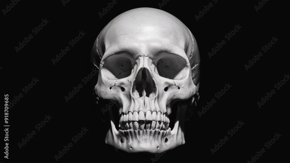 Realistic Human Skull on Black Background with Copy-Space Realistic Human Skull on Black Background with Copy-Space