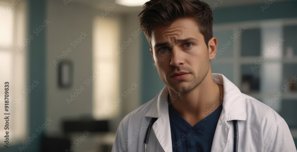 Obraz premium Insightful Gaze: A Doctor's Moment of Reflection