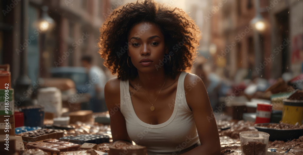 Fototapeta premium A Serene Gaze Amidst Chocolate Desires