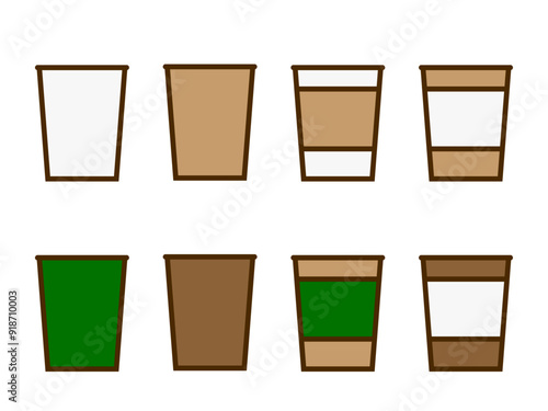 フラットな紙コップコーヒー主線アイコンセット