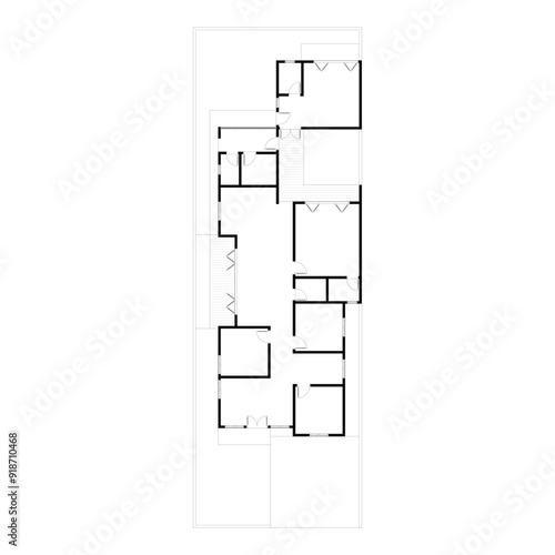 Black and White floor plan of a modern unfurnished house for your design. Suburban house vector blueprint. Architectural background.