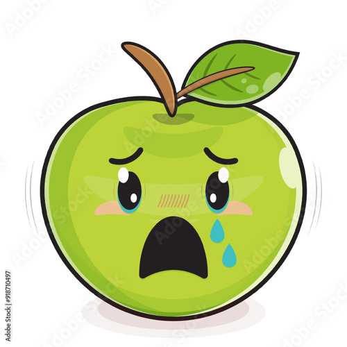 green apple scared face cartoon cute