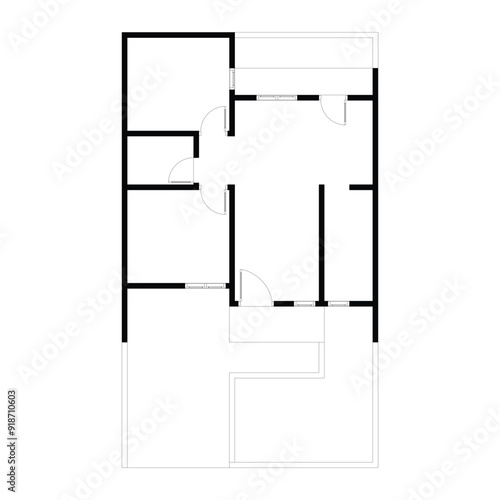 Black and White floor plan of a modern unfurnished house for your design. Suburban house vector blueprint. Architectural background.