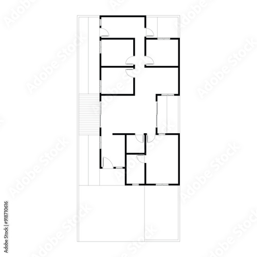 Black and White floor plan of a modern unfurnished house for your design. Suburban house vector blueprint. Architectural background.