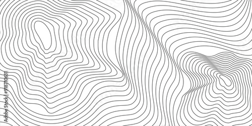 Landscape geodetic topographic map background. Black topographic lines. Line texture. Transparent background, vector.