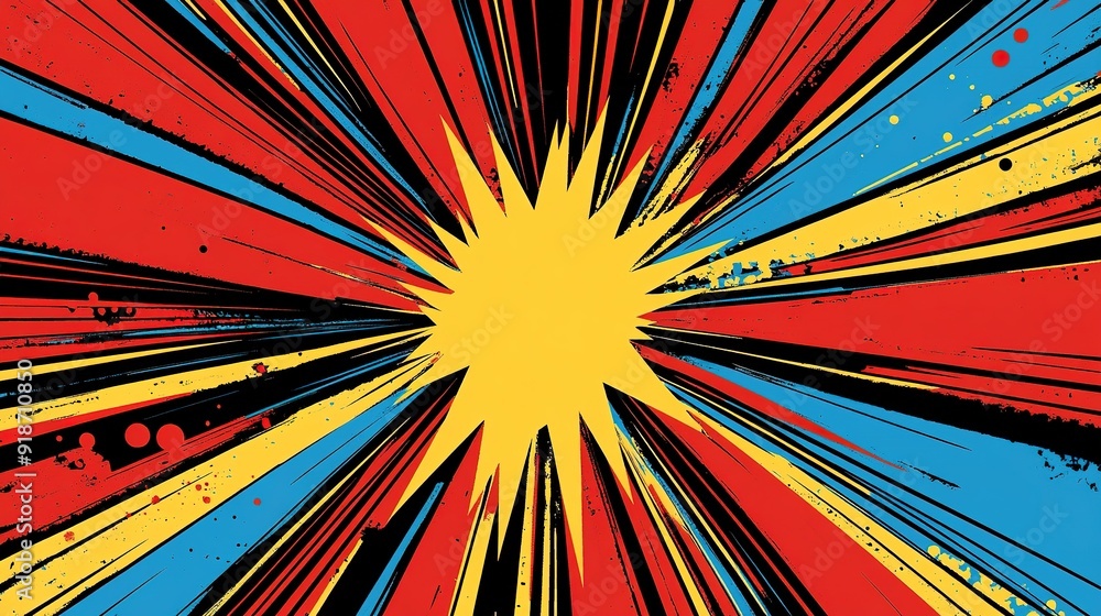 Abstract Radial Design with Yellow, Red, Blue, and Black Stripes Abstract Radial Design with Yellow, Red, Blue, and Black Stripes