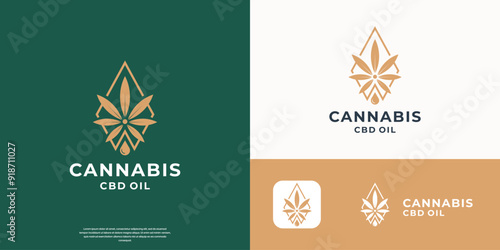 creative marijuana hemp oil logo design inspiration with square frame shape design template.