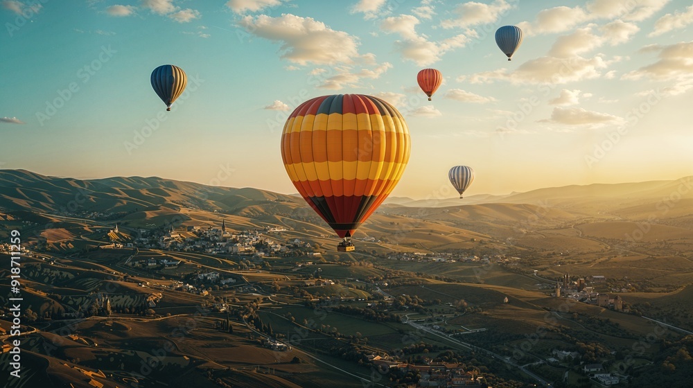 Naklejka premium a group of hot air balloons flying in the sky