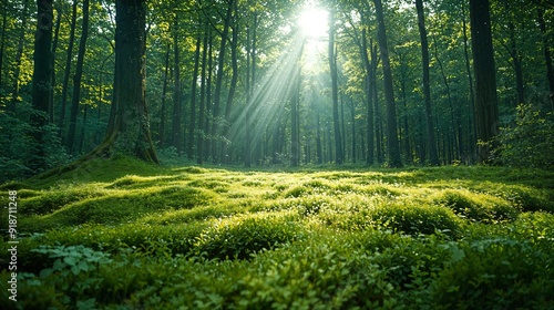 a lush green forest filled with lots of trees