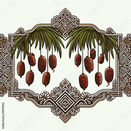 dates hanging from a palm tree, vector illustration