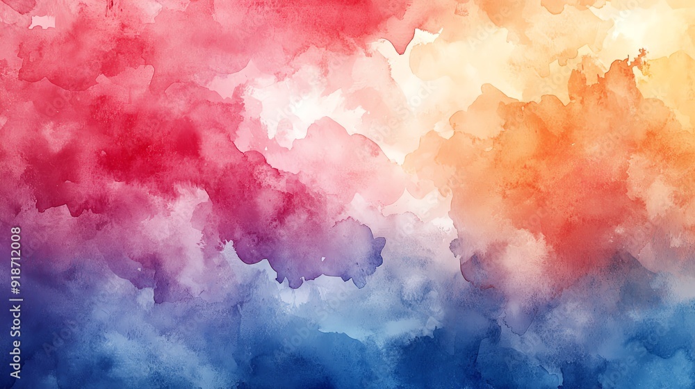 Fototapeta premium Abstract watercolor background with vibrant red, orange, blue, and purple shades, creating a dynamic and artistic design.