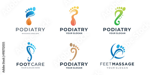 Set of podiatry foot therapy logo premium vector.