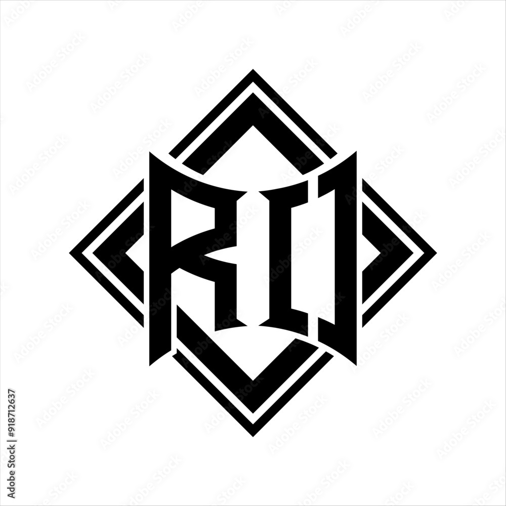 RO Letter logo with abstract shield shape with square black outline on white background design RO Letter logo with abstract shield shape with square black outline on white background design
