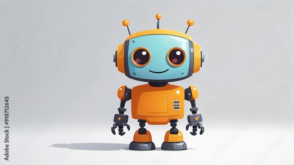 simple cute little robot with smile illustration simple cute little robot with smile illustration