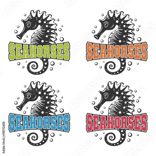 Seahorses Illustration Clip Art Design Shape. Mascot Silhouette Icon Vector.