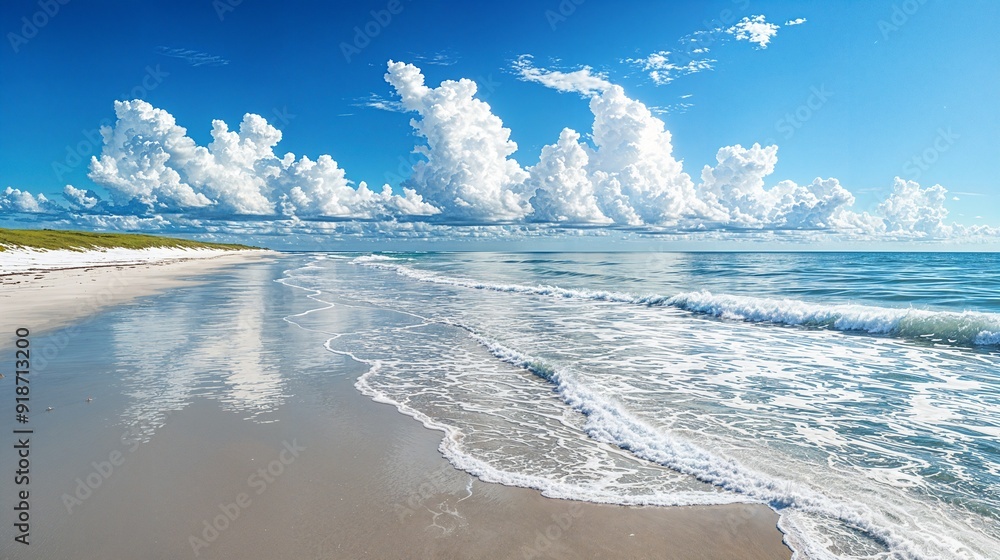Naklejka premium a sandy beach with waves coming in to the shore