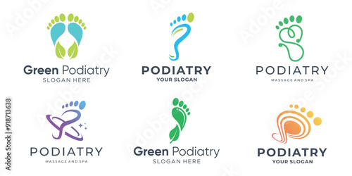 Set of podiatry foot therapy logo premium vector.