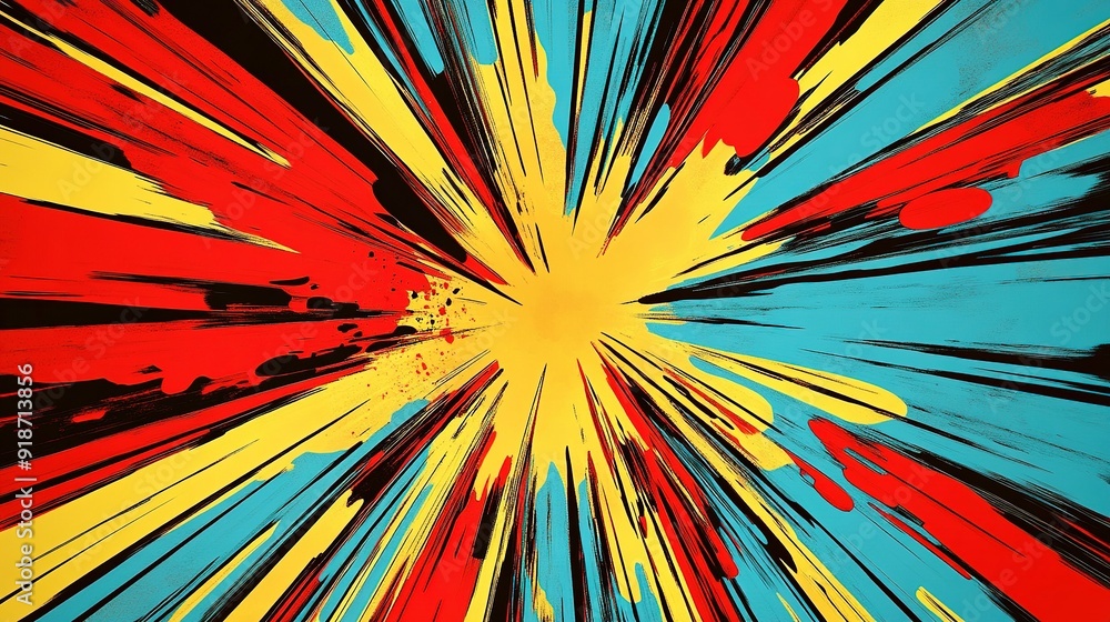 Abstract Art with Yellow, Red, Blue, and Black Stripes Radiating Outward Abstract Art with Yellow, Red, Blue, and Black Stripes Radiating Outward