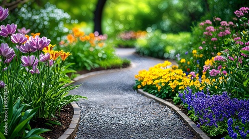 Fototapeta Naklejka Na Ścianę i Meble -  a garden with flowers and a paved path