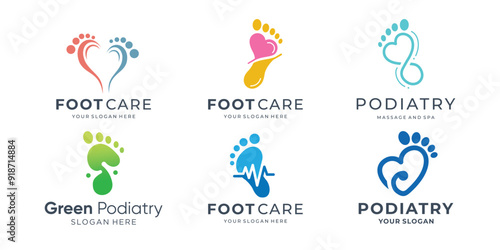 Set of podiatry foot therapy logo premium vector.