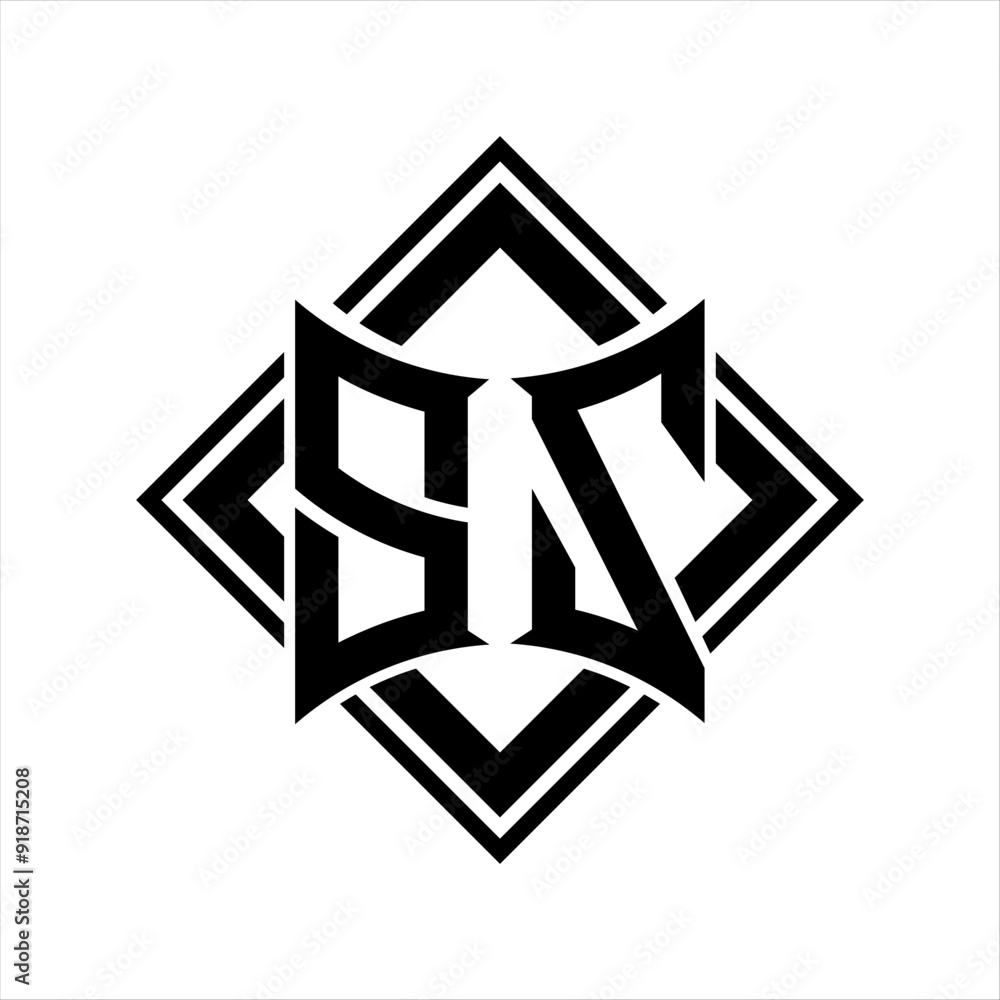 SZ Letter logo with abstract shield shape with square black outline on ...