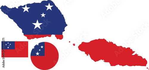 Illustration of a map, flag and map of State of Samoa