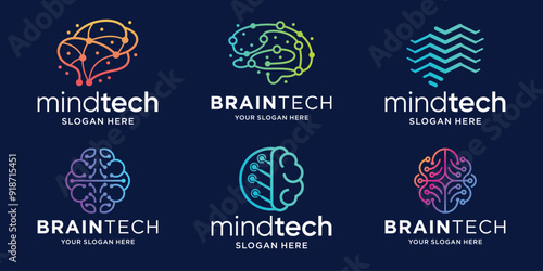 set Brain Tech Logo Design Vector Template.