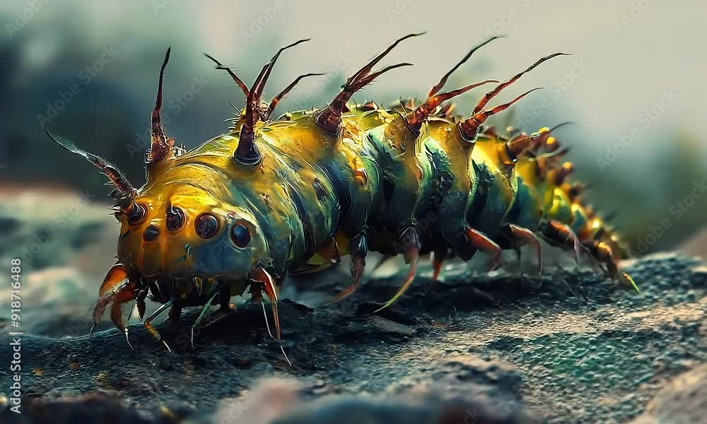 Close-Up of Colorful Spiky Caterpillar on Rock with ai generated.
Close-Up of Colorful Spiky Caterpillar on Rock with ai generated.