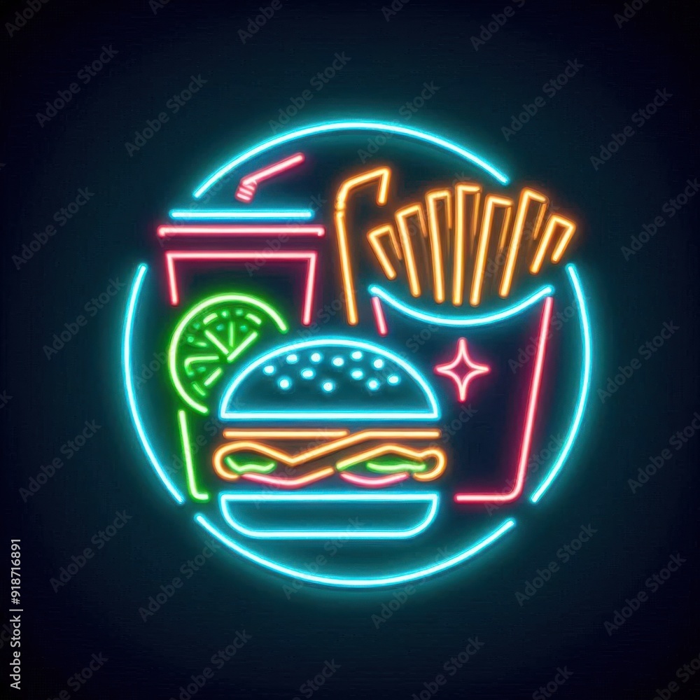 fast food sign glowing neon sign isolated on black background fast food sign glowing neon sign isolated on black background