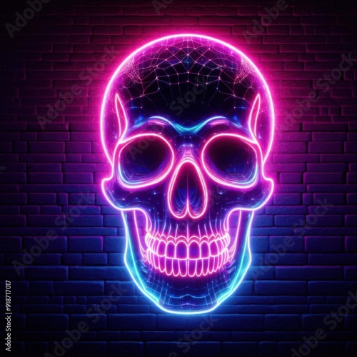 Cool Skull icon and vector glowing in prink and blue 
