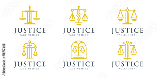 Set of minimalist justice and scale logo design.