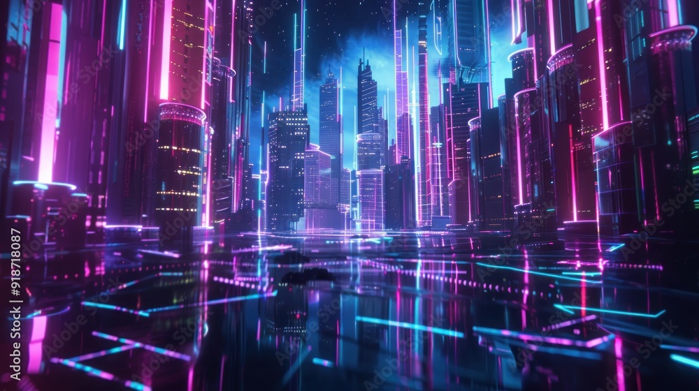 Fototapeta premium Neon Cityscape in a Digital Dream