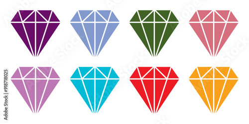 Diamonds icons, diamond jewels, colored diamonds collection.