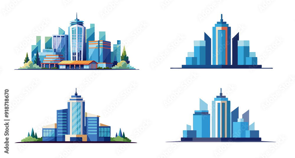 Fototapeta premium Watercolor Modern Building Architecture Isolated on Transparent Background