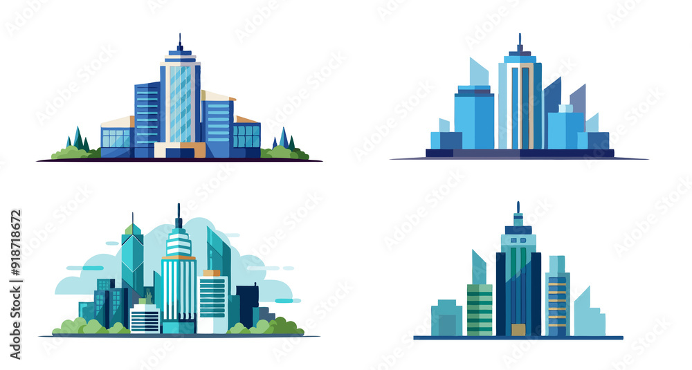 Fototapeta premium Watercolor Modern Building Architecture Isolated on Transparent Background