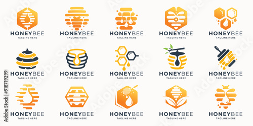 honey bee logo design inspiration. vector collection honeycomb, colorful, modern concept for brand.