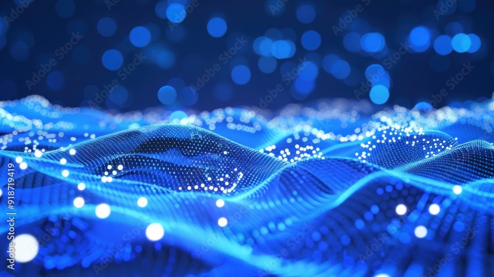 Abstract Blue Wavy Grid with Bokeh Lights Abstract Blue Wavy Grid with Bokeh Lights