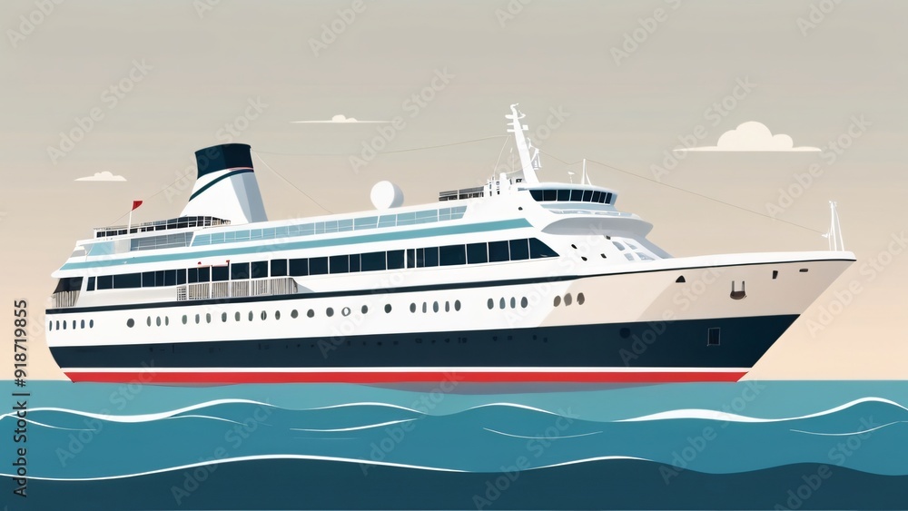 flat cruise ship in the ocean illustration flat cruise ship in the ocean illustration