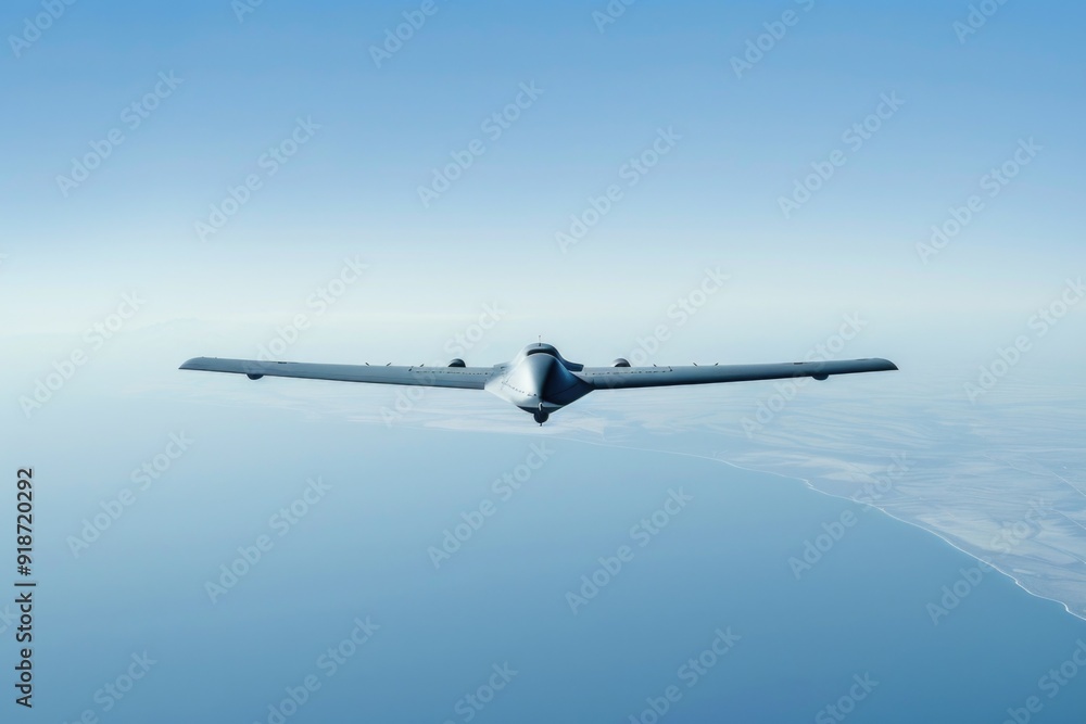 Naklejka premium A small airplane flies over a large body of water, great for use in travel or adventure-themed designs