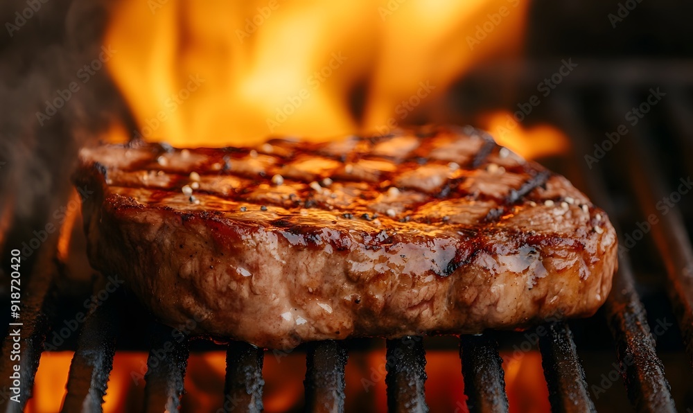 Delicious beef steak being grilled over a fire, Generative AI Delicious beef steak being grilled over a fire, Generative AI