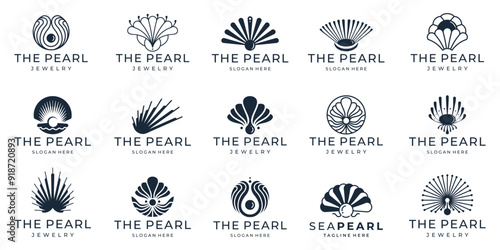 Set of pearl logo. shell icons Vector illustration.