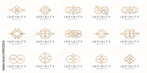 set of infinity and beauty logo. creative minimalist beauty logo set design, logo for cosmetic, fashion, feminine infinity.