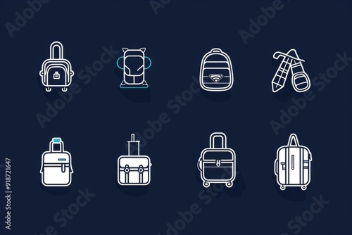 Collection of different luggage types on a background, perfect for travel or transportation related concepts photo