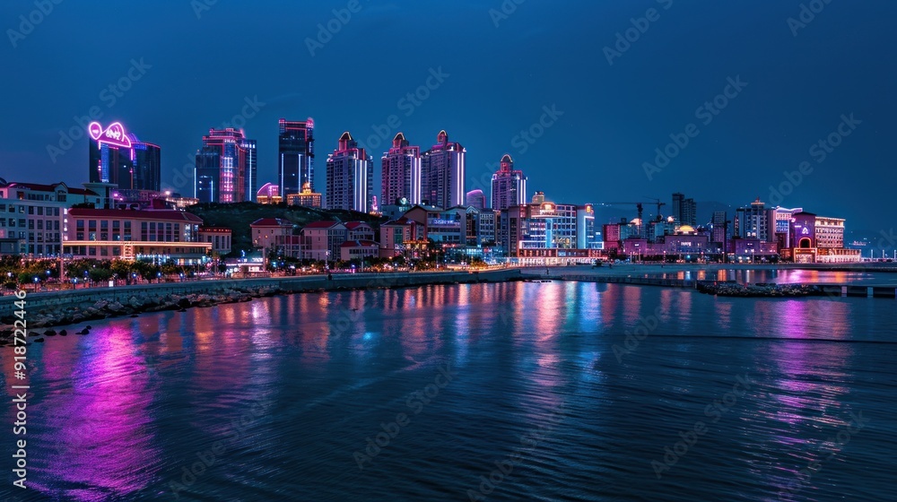 Obraz premium Night cityscape with colorful lights