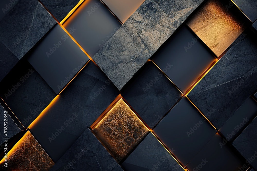 Abstract background with black textured tiles and warm yellow light. Abstract background with black textured tiles and warm yellow light.