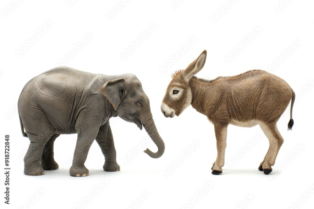Fototapeta premium A donkey and an elephant standing side by side, showcasing friendship and harmony